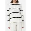 French Connection Mozart Stripe Cable Stitch Cotton Boat Neck Sweater In White