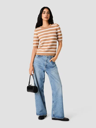 French Connection Mozart Stripe Short Sleeve Sweater In Brown
