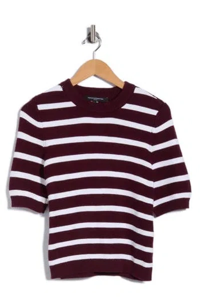French Connection Mozart Striped Short Sleeve Sweater In Wine/white