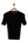French Connection Mozza Short Sleeve Cotton Rib Sweater In Black