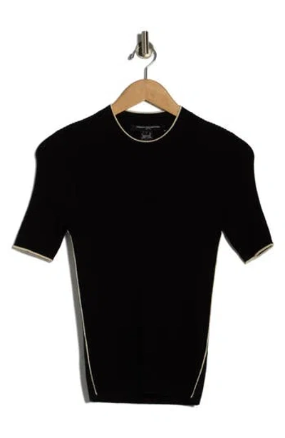 French Connection Mozza Short Sleeve Cotton Rib Sweater In Black