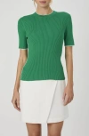 French Connection Mozza Short Sleeve Cotton Rib Sweater In Green