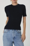 French Connection Mozza Short Sleeve Sweater In Blackout In Marine Porcelain Cream