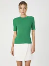 French Connection Mozza Short Sleeve Cotton Rib Sweater In Green