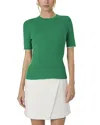 French Connection Mozza Short Sleeve Cotton Rib Sweater In Green Tambourine
