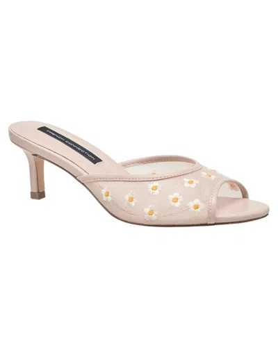 French Connection Nancy Mesh Embroidered Kitten Heel In Brown