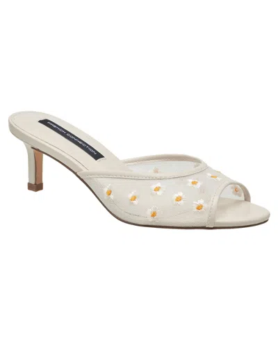 French Connection Nancy Mesh Embroidered Kitten Heel In White