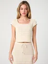 French Connection Nellis Open Stitch Short Sleeve Cotton Sweater In Cream