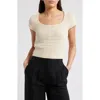 French Connection Nellis Open Stitch Short Sleeve Cotton Sweater In Cream