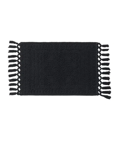 French Connection Nellore Fringe Cotton 17" X 28" Bath Rug In Black