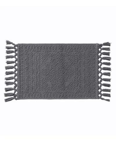 French Connection Nellore Fringe Cotton 17" X 28" Bath Rug In Gray