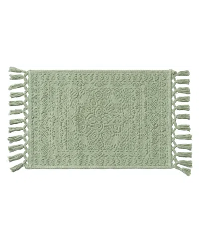 French Connection Nellore Fringe Cotton 17" X 28" Bath Rug In Green