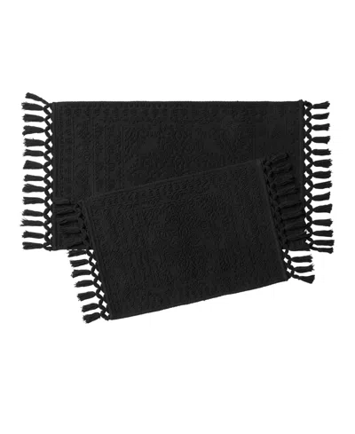 French Connection Nellore Fringe Cotton 2-pc. Bath Rug Set In Black