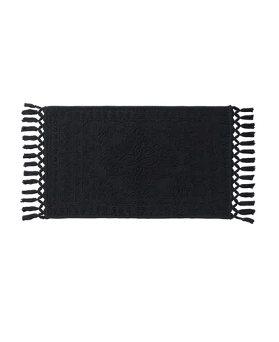 French Connection Nellore Fringe Cotton 20" X 38" Bath Rug In Black