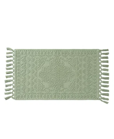 French Connection Nellore Fringe Cotton 20" X 38" Bath Rug In Green