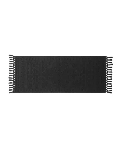 French Connection Nellore Fringe Cotton Bath Rug, 24" X 64" In Black