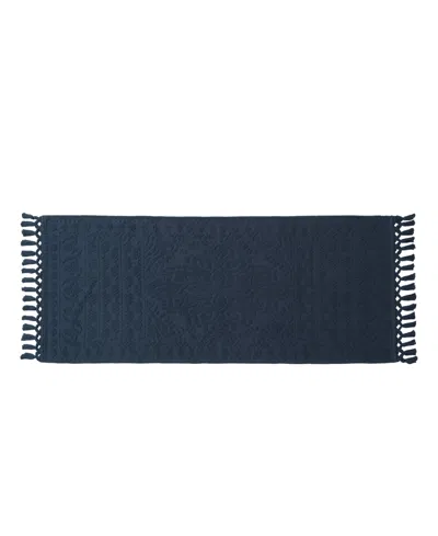 French Connection Nellore Fringe Cotton Bath Rug, 24" X 64" In Blue