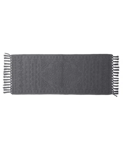 French Connection Nellore Fringe Cotton Bath Rug, 24" X 64" In Gray