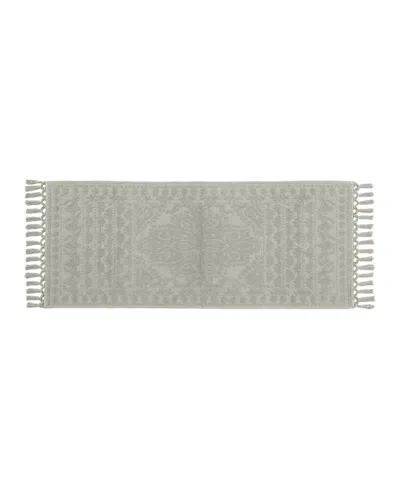 French Connection Nellore Fringe Cotton Bath Rug, 24" X 64" In Gray