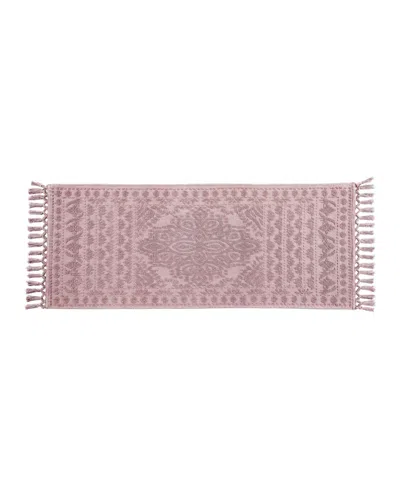 French Connection Nellore Fringe Cotton Bath Rug, 24" X 64" In Pink