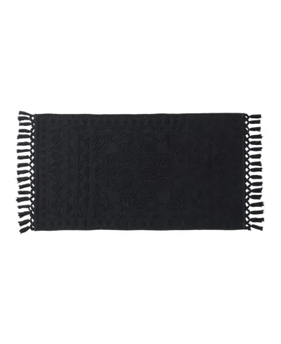French Connection Nellore Fringe Cotton Bath Rug, 26" X 49" In Black