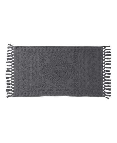 French Connection Nellore Fringe Cotton Bath Rug, 26" X 49" In Gray