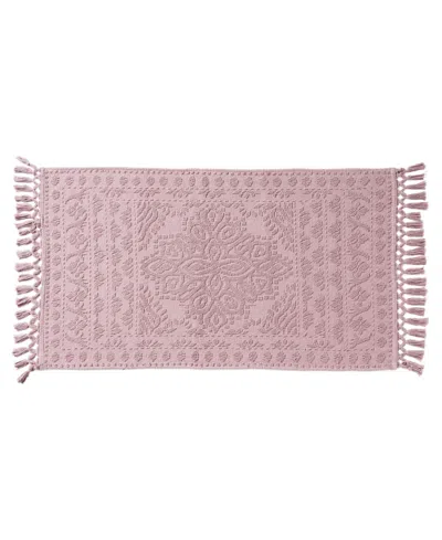 French Connection Nellore Fringe Cotton Bath Rug, 26" X 49" In Pink