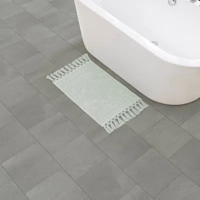 French Connection Nellore Fringe Machine Washable Cotton Bath Rug In Light Blue
