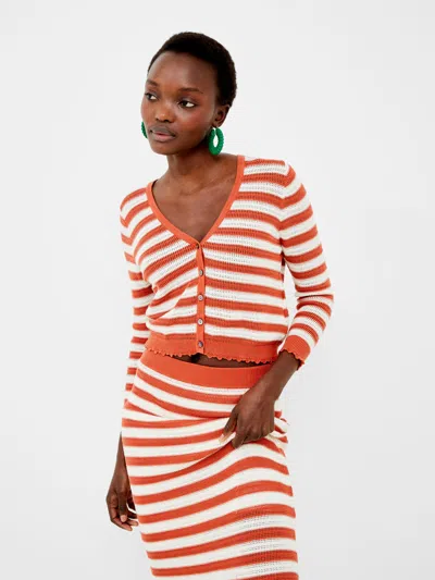 French Connection Nesta Stripe Cardigan Rosewood-cream In Red