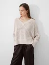 French Connection Nini Crochet Long Sleeve Cotton Pullover Sweater In Cream