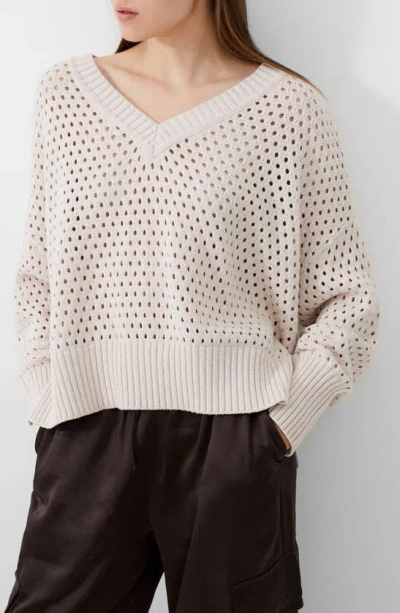 French Connection Nini Crochet Long Sleeve Cotton Pullover Sweater In Oatmeal