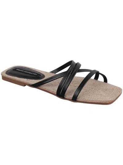French Connection North West Rope Womens Leather Slip On Slide Sandals In Black