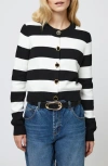 French Connection Nyrobi Crewneck Cardigan In Black/porcelain Cream