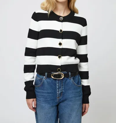 French Connection Nyrobi Stripe Cardigan In White/ Black In Multi