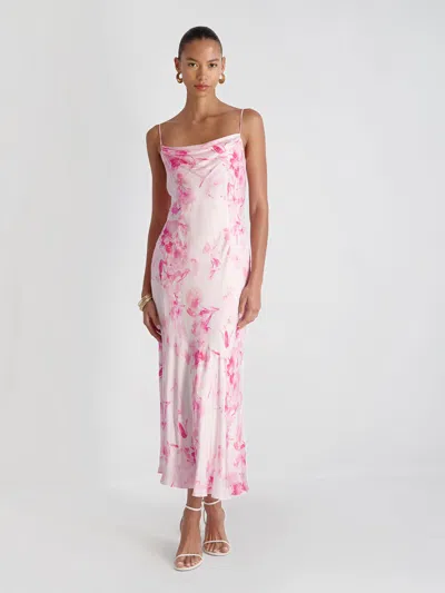French Connection Oona Satin Sophie Fleur Midi Dress In Pink