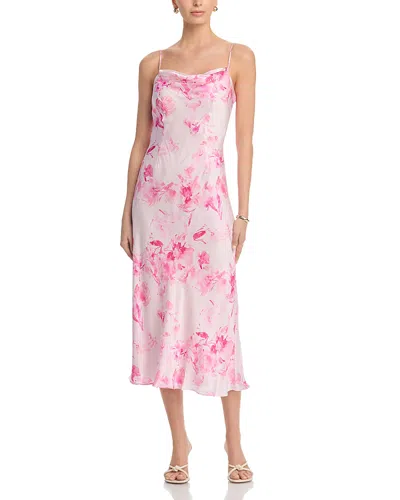 French Connection Oona Satin Sophie Floral Midi Dress In Pink