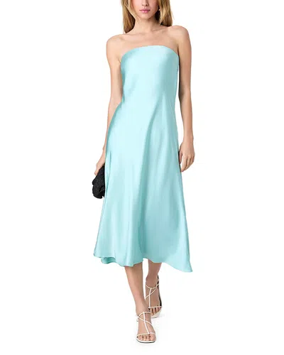 French Connection Oona Satin Strapless Midi Dress In Blue