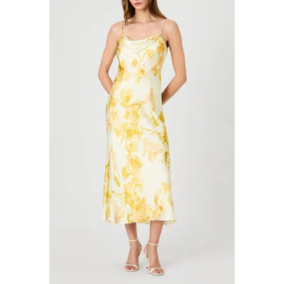 French Connection Oona Satin Sophie Fleur Cowl Neck Dress In Yellow