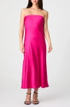 French Connection Oona Satin Strapless Midi Dress In Cerise Pink