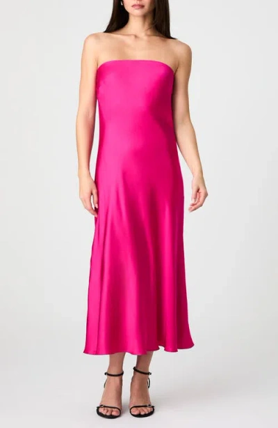 French Connection Oona Strapless Satin Midi Dress In Cerise Pink
