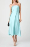 French Connection Oona Satin Strapless Midi Dress In Pastel Turquoise In Blue