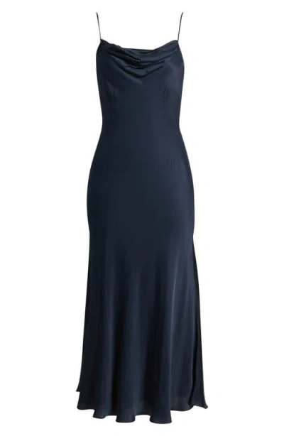 French Connection Oona Strappy Satin Midi Dress In Blue