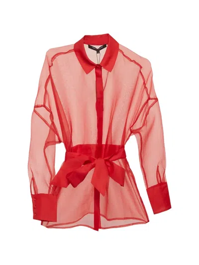 Pre-owned French Connection Organza Tie-waist Shirt In Red