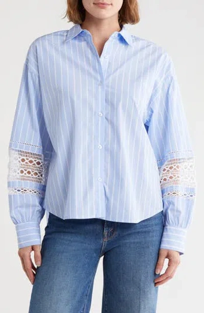 French Connection Oversize Lace Trim Button-up Shirt In Gold