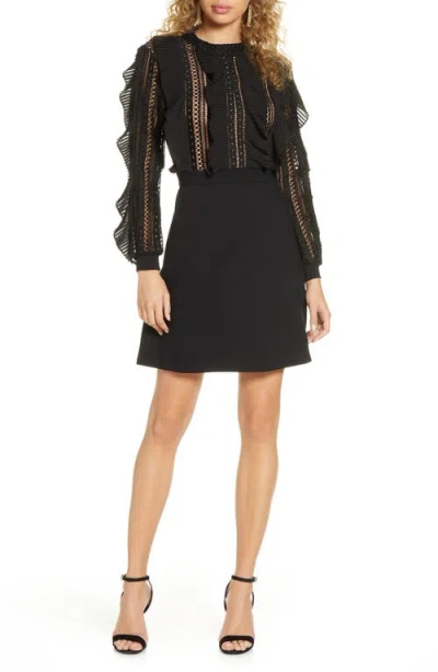 French Connection Patricia Long Sleeve Lace Dress In Black/black
