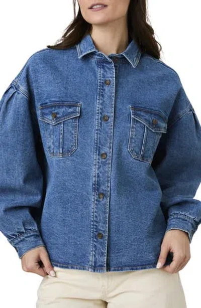 French Connection Penelope Puff Sleeve Denim Shirt Jacket In Blue