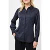 French Connection Satin Pinstripe Blouse In Blue