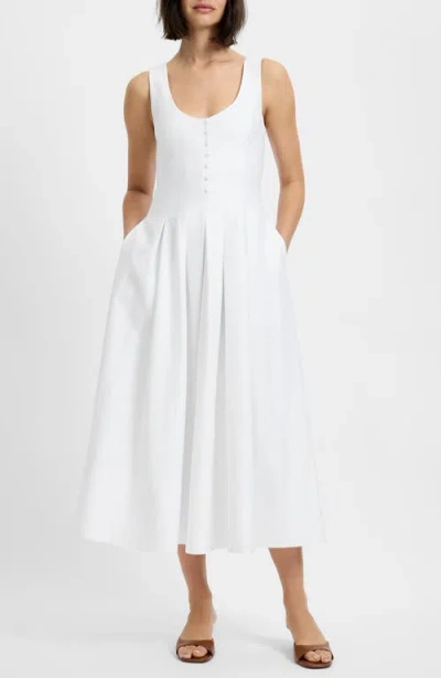 French Connection Pleated Sleeveless Sateen Midi Dress In White