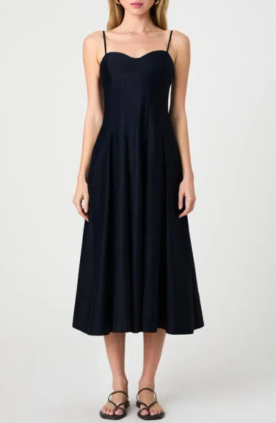 FRENCH CONNECTION FRENCH CONNECTION PLEATED STRETCH COTTON SATEEN MIDI DRESS
