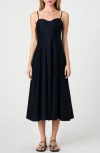 French Connection Pleated Stretch Cotton Sateen Midi Dress In Black